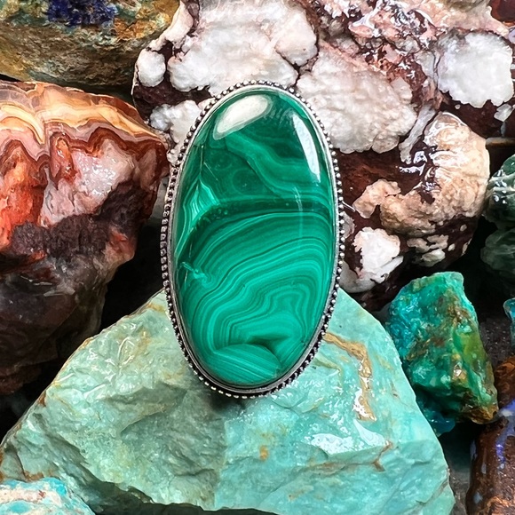 Hand Crafted Jewelry - Malachite size 6.5 ring (Z-6)